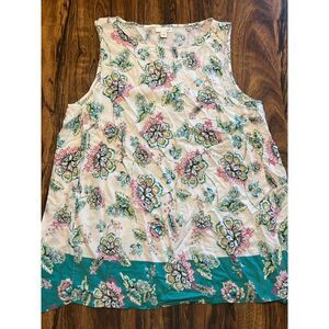J Jill Floral Top Womens Sz L Blue Floral Sleeveless Summer Classic Tank